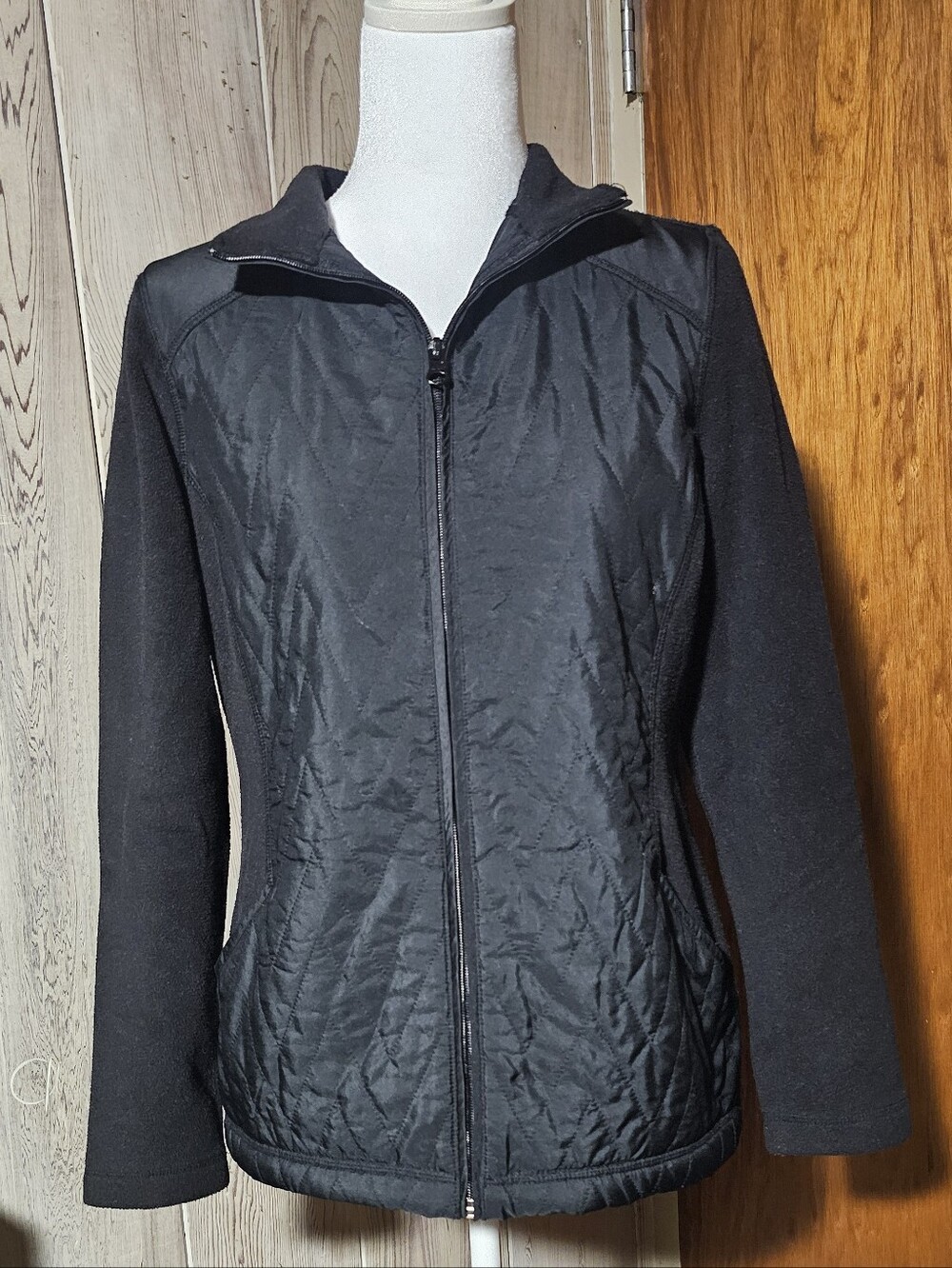 Style & Co. Black Quilted Zip-Front Petite Jacket
